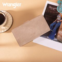 WG339-W080  Wrangler Western Floral Tooled RFID Wallet - Khaki