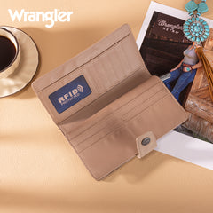 WG339-W080  Wrangler Western Floral Tooled RFID Wallet - Khaki