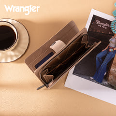 WG339-W080  Wrangler Western Floral Tooled RFID Wallet - Khaki