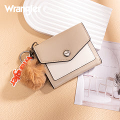 WG274-W079   Wrangler Tri-Fold Wallet with Keyring Pom Pom - Khaki-Tan