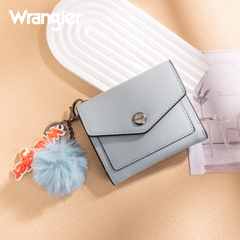 WG274-W079   Wrangler Tri-Fold Wallet with Keyring Pom Pom - Jean