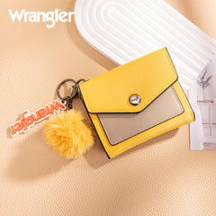 WG274-W079   Wrangler Tri-Fold Wallet with Keyring Pom Pom- Yellow -Khaki