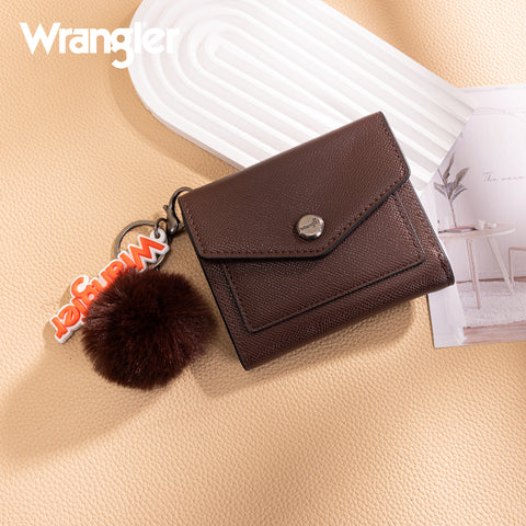 WG274-W079   Wrangler Tri-Fold Wallet with Keyring Pom Pom - Coffee