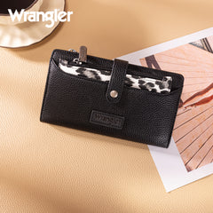 WG366-W091BK   Wrangler Western Bi-Fold  RFID Wallet/Wristlet With Detachable Pouch- Black