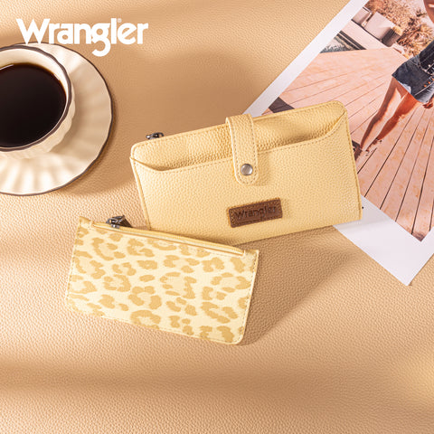 WG366-W091YL   Wrangler Western Bi-Fold  RFID Wallet/Wristlet With Detachable Pouch-Yellow