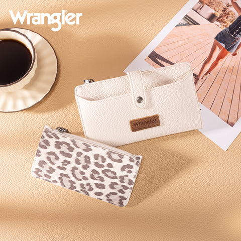 WG366-W091BG  Wrangler Western Bi-Fold  RFID Wallet/Wristlet With Detachable Pouch- Beige
