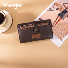 WG366-W091CF   Wrangler Western Bi-Fold  RFID Wallet/Wristlet With Detachable Pouch-Coffee