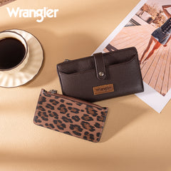 WG366-W091CF   Wrangler Western Bi-Fold  RFID Wallet/Wristlet With Detachable Pouch-Coffee