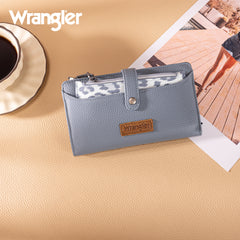 WG366-W091JN   Wrangler Western Bi-Fold  RFID Wallet/Wristlet With Detachable Pouch- Jean