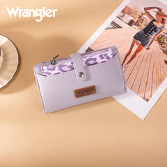 WG366-W091PP   Wrangler Western Bi-Fold  RFID Wallet/Wristlet With Detachable Pouch-Purple