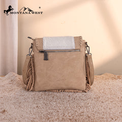 TR201-8360 Trinity Ranch Fringe Hair-On Cowhide Crossbody - Tan