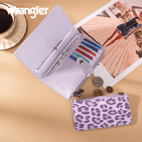 WG366-W091PP   Wrangler Western Bi-Fold  RFID Wallet/Wristlet With Detachable Pouch-Purple