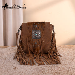 TR201-8360 Trinity Ranch Fringe Hair-On Cowhide Crossbody - Brown