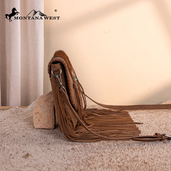 TR201-8360 Trinity Ranch Fringe Hair-On Cowhide Crossbody - Brown