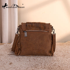 TR201-8360 Trinity Ranch Fringe Hair-On Cowhide Crossbody - Brown