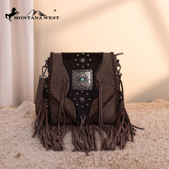 TR201-8360 Trinity Ranch  Fringe Hair-On Cowhide Crossbody - Coffee