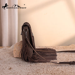 TR201-8360 Trinity Ranch  Fringe Hair-On Cowhide Crossbody - Coffee