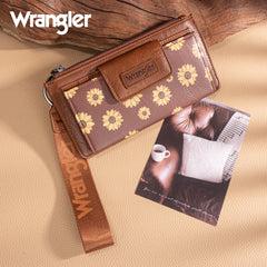 WG316-W013BR   Wrangler Sunflower Print Card Wallet/Wristlet - Brown