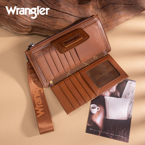 WG316-W013BR   Wrangler Sunflower Print Card Wallet/Wristlet - Brown