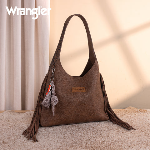 WG279-9182CF  Wrangler Fringe Floral Tooled Hobo Bag-Coffee