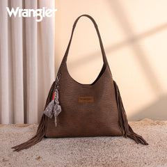 WG279-9182CF  Wrangler Fringe Floral Tooled Hobo Bag-Coffee