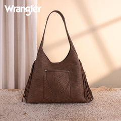 WG279-9182CF  Wrangler Fringe Floral Tooled Hobo Bag-Coffee