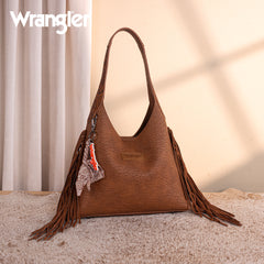 WG279-9182BR  Wrangler Fringe Floral Tooled Hobo Bag-Brown