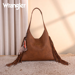 WG279-9182BR  Wrangler Fringe Floral Tooled Hobo Bag-Brown