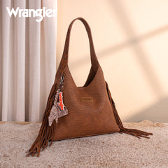 WG279-9182BR  Wrangler Fringe Floral Tooled Hobo Bag-Brown