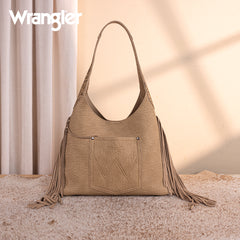 WG279-9182TN  Wrangler Fringe Floral Tooled Hobo Bag-Tan