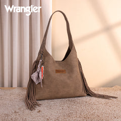 WG279-9182KH  Wrangler Fringe Floral Tooled Hobo Bag-Khaki