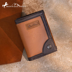 MWS-1006  Montana West Genuine Leather Tooled Tri-Fold  RFID Wallet