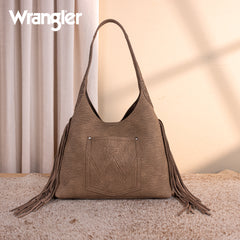 WG279-9182KH  Wrangler Fringe Floral Tooled Hobo Bag-Khaki