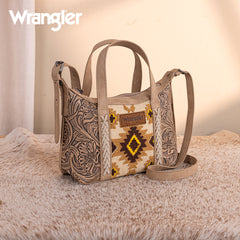 WG226-8605  Wrangler Tooled Aztec Pattern Print Tote/Crossbody -Tan