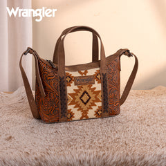 WG226-8605  Wrangler Tooled Aztec Pattern Print Tote/Crossbody -Brown