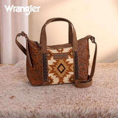WG226-8605  Wrangler Tooled Aztec Pattern Print Tote/Crossbody -Brown
