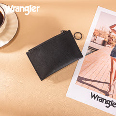WG338-W099   Wrangler Floral Embossed Bi-fold Wallet with Key Ring - Black