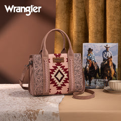 WG226-8120  Wrangler Tooled Aztec Pattern Print Concealed Carry Tote/Crossbody -Dark Pink