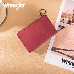 WG338-W099   Wrangler Floral Embossed Bi-fold Wallet with Key Ring -Burgundy