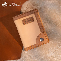 MWS-1006  Montana West Genuine Leather Tooled Tri-Fold  RFID Wallet