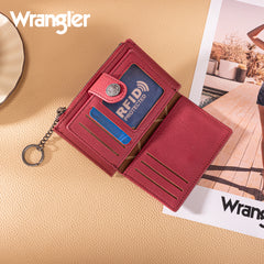 WG338-W099   Wrangler Floral Embossed Bi-fold Wallet with Key Ring -Burgundy
