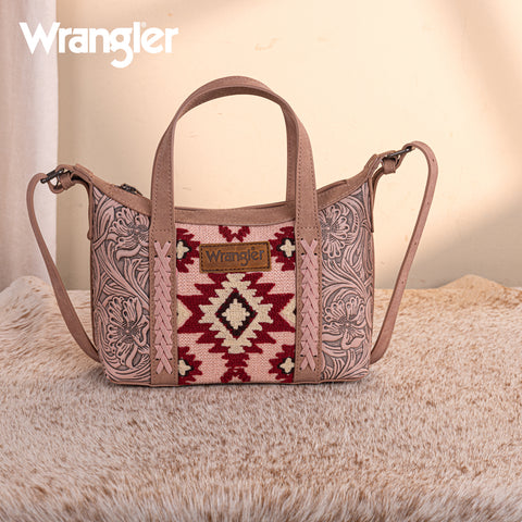 WG226-8605  Wrangler Tooled Aztec Pattern Print Tote/Crossbody -Dark Pink