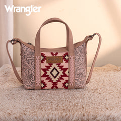 WG226-8605  Wrangler Tooled Aztec Pattern Print Tote/Crossbody -Dark Pink