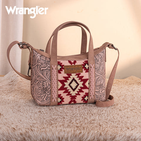 WG226-8605  Wrangler Tooled Aztec Pattern Print Tote/Crossbody -Dark Pink