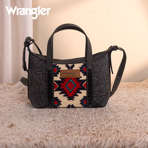 WG226-8605 Wrangler Tooled Aztec Pattern Print Tote/Crossbody - Black