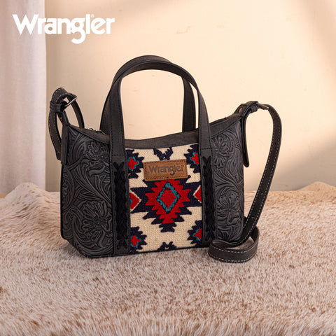 WG226-8605  Wrangler Tooled Aztec Pattern Print Tote/Crossbody -Black