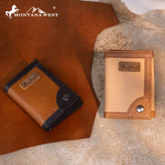 MWS-1006  Montana West Genuine Leather Tooled Tri-Fold  RFID Wallet