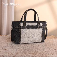 TR199-8122  Trinity Ranch Genuine Hair-On Cowhide Tooled Tote/Crossbody