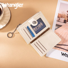 WG338-W099   Wrangler Floral Embossed Bi-fold Wallet with Key Ring - Beige