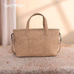 TR199-8122  Trinity Ranch Genuine Hair-On Cowhide Tooled Tote/Crossbody